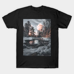 Nature's Symphony: Sunrise Unveils Snowy Stream's Renewal V3 T-Shirt